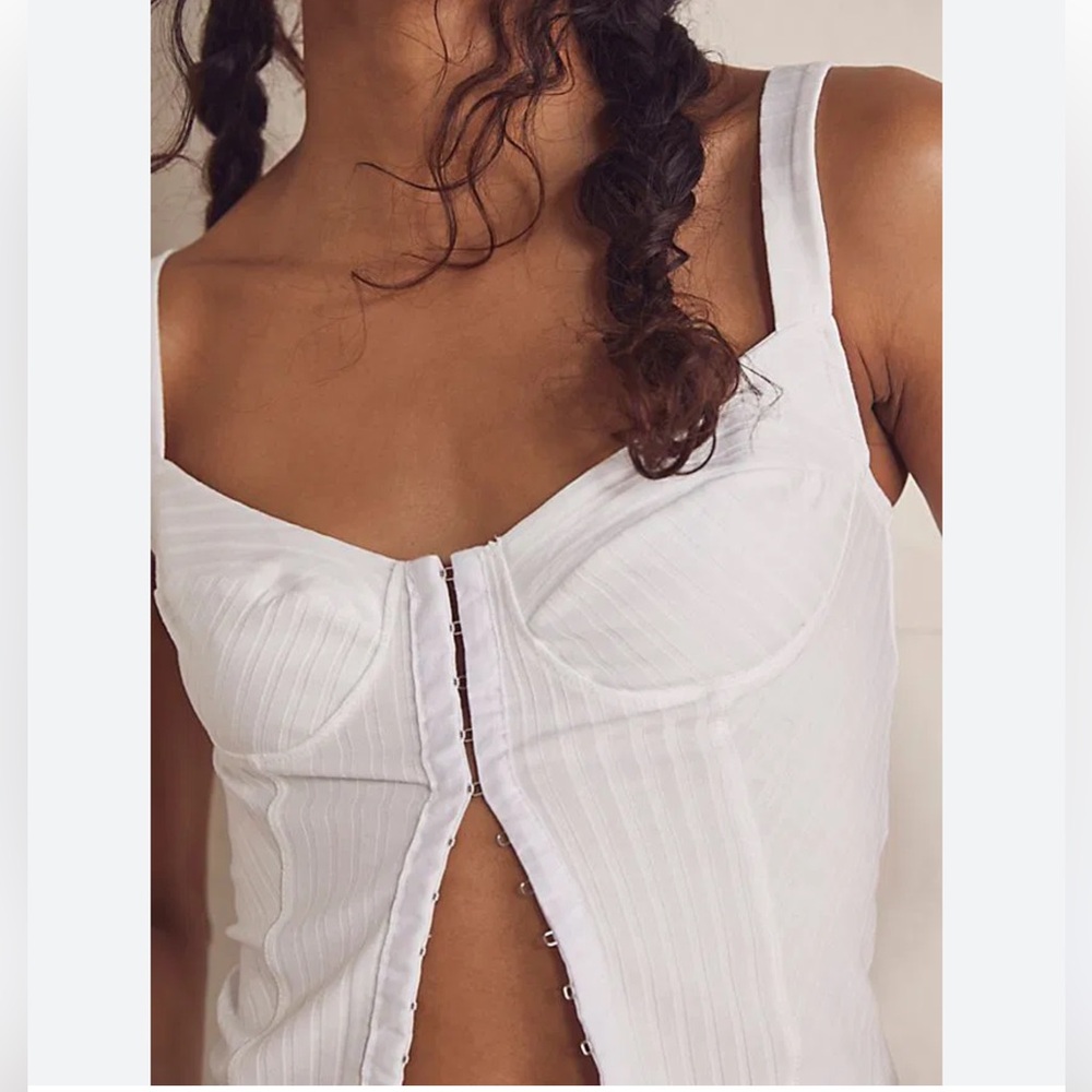 Free People White Textured corset Crop Top; size M